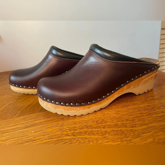Troentorp Rembrandt Clog Leather Wood 2.2” Heel Brown Slip On Studded Size 42 - Picture 3 of 16